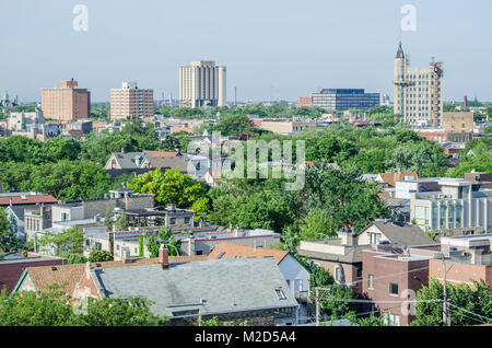 Vista aerea della parte ovest della città, Bucktown, e Wicker Park. Foto Stock
