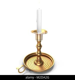 Decorativi in ottone antico Candelabro con lit pilastro bianco candela. 3D illustrazione Foto Stock