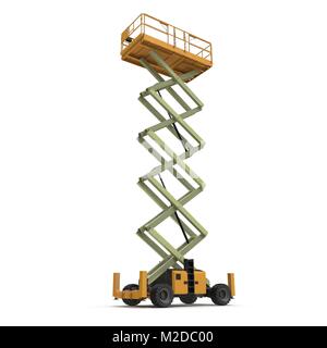 Extended elevatore a pantografo su bianco. 3D illustrazione Foto Stock