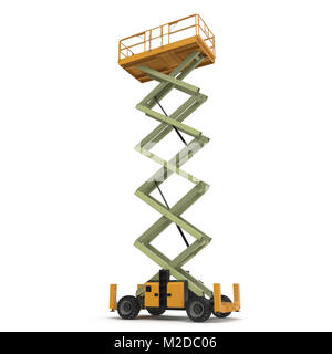 Extended elevatore a pantografo su bianco. 3D illustrazione Foto Stock