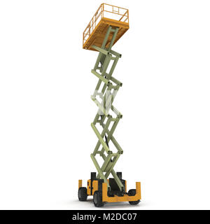 Extended elevatore a pantografo su bianco. 3D illustrazione Foto Stock