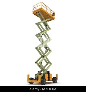 Extended elevatore a pantografo su bianco. 3D illustrazione Foto Stock