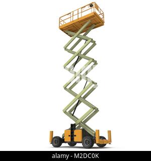 Extended elevatore a pantografo su bianco. 3D illustrazione Foto Stock