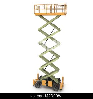 Extended elevatore a pantografo su bianco. 3D illustrazione Foto Stock