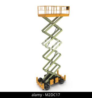 Extended elevatore a pantografo su bianco. 3D illustrazione Foto Stock