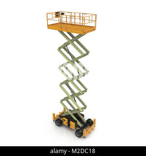 Extended elevatore a pantografo su bianco. 3D illustrazione Foto Stock