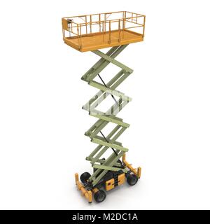 Extended elevatore a pantografo su bianco. 3D illustrazione Foto Stock