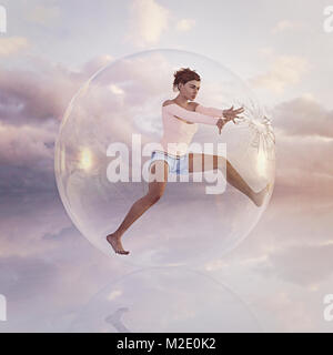Donna in fuga da cracking sfera di vetro Foto Stock