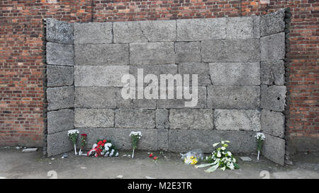 Parete di esecuzione, campo di concentramento di Auschwitz, Polonia Foto Stock