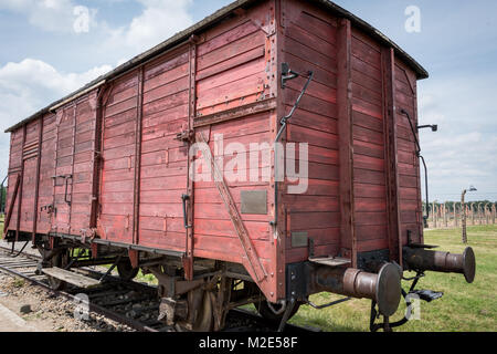 Carro ferroviario, Birkenau Campo di Concentramento, Polonia Foto Stock