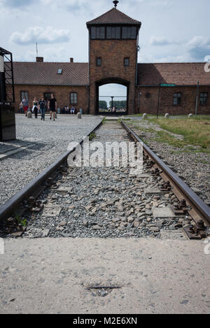 Linee ferroviarie fuori Aushcwitz Birkenau Campo di Concentramento, Polonia Foto Stock