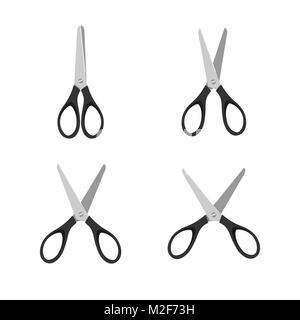Forbici nero impostato su uno sfondo bianco. Illustrazione Vettoriale Illustrazione Vettoriale