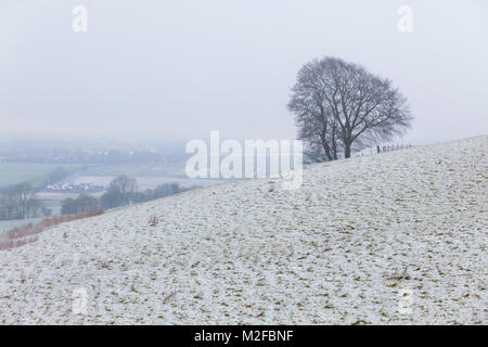 Coperta di neve colline, Kent Downs, Regno Unito Foto Stock