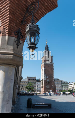 Town Hall Tower, piazza principale, Cracovia in Polonia Foto Stock