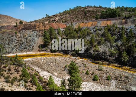 Rio Tinto, un fiume nella provincia di Huelva famoso per il suo profondo rosso e giallo ocra tinta. Andalusia, Spagna Foto Stock