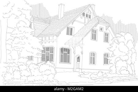 Casa fuori della città in estate boschi . Riposo e relax per abitante urbano. Illustrazione Vettoriale