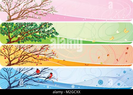 Stagioni dell'anno. Set di banner con la natura stagioni Illustrazione Vettoriale