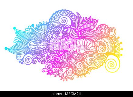 Disegno a mano design paisley del fiore arcobaleno Illustrazione Vettoriale