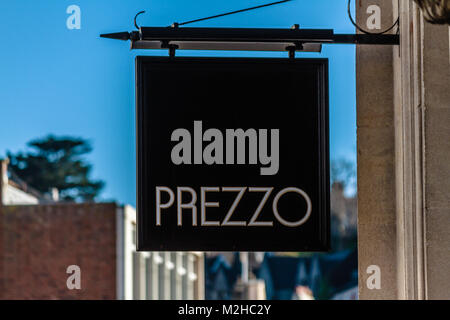 Prezzo ristorante della catena firmano a Torquay, Devon. 2018. Foto Stock