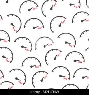 Velocità max seamless pattern icona sfondo. Appartamento illustrazione vettoriale. Tachimetro, contagiri segno modello di simbolo. Illustrazione Vettoriale