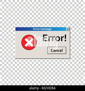 Errore messaggio di avvertimento. Finestra di interfaccia dell'utente. Allarme Virus illustrazione. Illustrazione Vettoriale