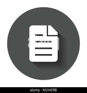 Documento piatto icona vettore. Archivio di file di dati di logo symbol illustrazione sul tondo nero lo sfondo con lunga ombra. Illustrazione Vettoriale