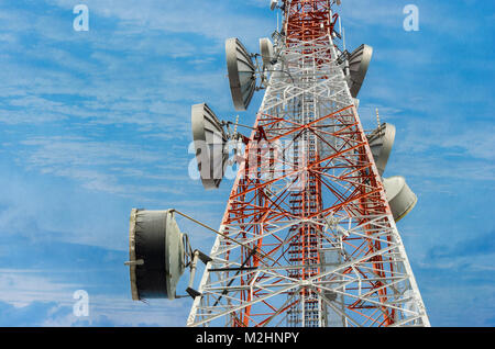 Torre di telecomunicazioni antenna nel cielo chiaro Foto Stock