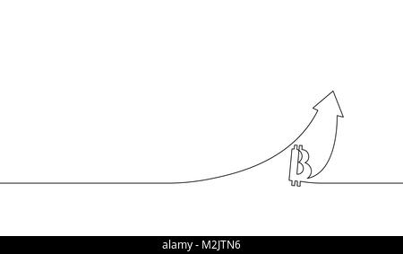 Singola linea continua arte bitcoin cryptocurrency freccia verso l'alto. Diagramma di una crescita di profitto finanza digitale technology business design uno schizzo schizzo illustrazione vettoriale Illustrazione Vettoriale