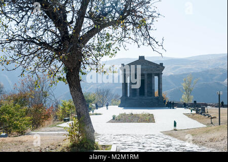 Il Tempio di Garni è un primo secolo tempio ellenica vicino a Garni, Armenia. È l'unico tempio pagano in Armenia che sono sopravvissuti alla cristianizzazione. Foto Stock