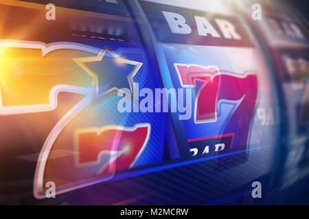 Abstract Slot Machine bobine concetto di sovrapposizione 3D reso Casino illustrazione dello sfondo. Foto Stock
