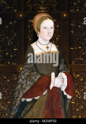 Maria i (1516-1558). Ritratto della futura Regina Tudor Maria i d'Inghilterra come Principessa Maria all'età di 29 anni. Dettaglio di un dipinto intitolato la famiglia di Enrico VIII, olio su pannello, c.1545