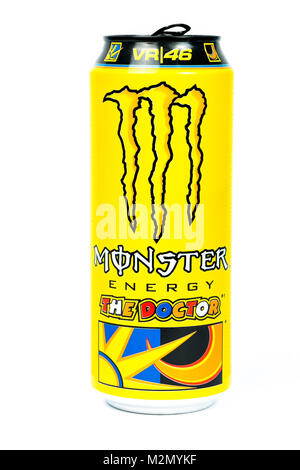 Trieste, Italia - 19 agosto 2016: una lattina di Monster Energy Drink. Valentino Rossi VR46 Special Edition può.introdotto nel 2002 Monster ha ora oltre 30 d Foto Stock