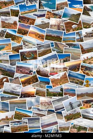 Collage di stampare le immagini del viaggio . Concetto usa i ricordi di viaggio Foto Stock