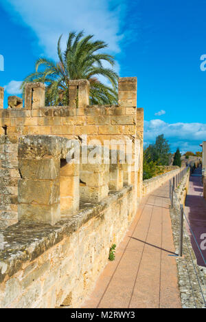 La passerella sulla sommità delle mura difensive medievali, Alcudia Maiorca, isole Baleari, Spagna Foto Stock
