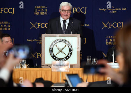 Tokyo, Giappone. 07 feb 2018. Il Presidente tedesco Steinmeier parlando in corrispondenti stranieri Club del Giappone a Tokyo in Giappone, 07 febbraio 2018. Credito: Maurizio Gambarini/dpa/Alamy Live News Foto Stock