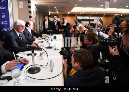 Tokyo, Giappone. 07 feb 2018. Il Presidente tedesco Steinmeier parlando in corrispondenti stranieri Club del Giappone a Tokyo in Giappone, 07 febbraio 2018. Credito: Maurizio Gambarini/dpa/Alamy Live News Foto Stock