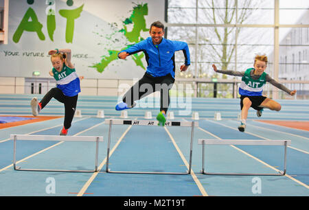 AIT Arena, Athlone, Co. Westmeath, Irlanda. Il 7 febbraio, 2018. Thomas Barr una forte concorrenza al momento del lancio del nastro AIT 5° Grand Prix Internazionale Credito: Ashley Cahill/Alamy Live News Foto Stock