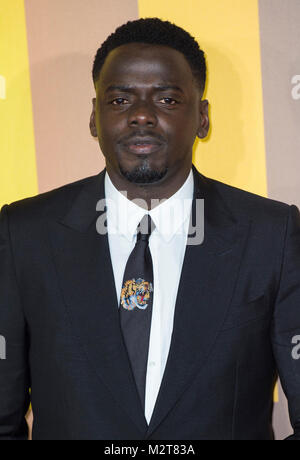 Londra, Regno Unito. 8 febbraio, 2018. Daniel Kaluuya assiste la premiere europeo di Marvel Studios" "Black Panther' all'Eventim Apollo Hammersmith nel Febbraio 8, 2018 a Londra, Inghilterra Credito: Gary Mitchell, GMP Media/Alamy Live News Foto Stock