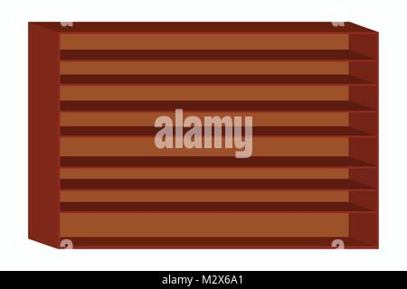 Illustrazione di vuoto scaffale di legno, vettore di marrone cancellata ripiano, simbolo per nessuna istruzione/ non lettura/ non più libri di carta/mobili Illustrazione Vettoriale