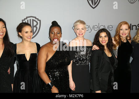 Celebrità frequentare xix annuale globi Post-Golden Party ospitato da Warner Bros Foto e InStyle presso il Beverly Hilton Hotel di Beverly Hilton Hotel. Dotato di: Ai-jen Poo, Natalie Portman, attivista Tarana Burke, Michelle Williams, America Ferrera, Jessica Chastain dove: Los Angeles, California, Stati Uniti quando: 08 Gen 2018 Credit: Brian A/WENN.com Foto Stock