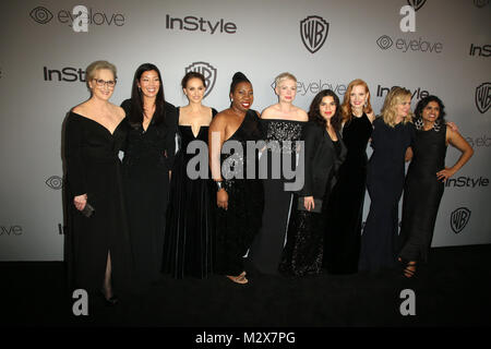 Celebrità frequentare xix annuale globi Post-Golden Party ospitato da Warner Bros Foto e InStyle presso il Beverly Hilton Hotel di Beverly Hilton Hotel. Dotato di: Meryl Streep, attivista di ai-jen Poo, attore Natalie Portman, attivista Tarana Burke, attore Michelle Williams, attore America Ferrera, attore Jessica Chastain, attore Amy Poehler, e attivista Saru Jayaraman dove: Los Angeles, California, Stati Uniti quando: 08 Gen 2018 Credit: Brian A/WENN.com Foto Stock