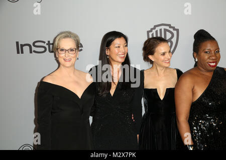 Celebrità frequentare xix annuale globi Post-Golden Party ospitato da Warner Bros Foto e InStyle presso il Beverly Hilton Hotel di Beverly Hilton Hotel. Dotato di: Meryl Streep, attivista di ai-jen Poo, attore Natalie Portman, attivista Tarana Burke, attore Michelle Williams, attore America Ferrera, attore Jessica Chastain, attore Amy Poehler, e attivista Saru Jayaraman dove: Los Angeles, California, Stati Uniti quando: 08 Gen 2018 Credit: Brian A/WENN.com Foto Stock