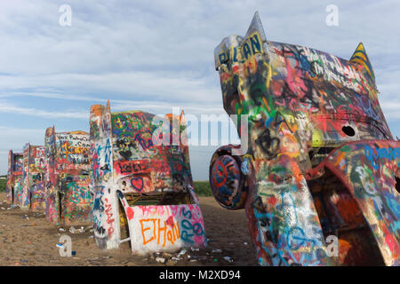 Cadillac Ranch di Amarillo nel Texas Panhandle Foto Stock