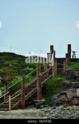 Scale di legno che conducono in basso verso la spiaggia di Carpentaria California Foto Stock