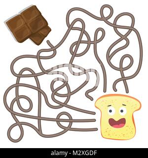 Maze o labirinto gioco per bambini in età prescolare. Puzzle - aiuto toast per trovare il modo giusto Illustrazione Vettoriale