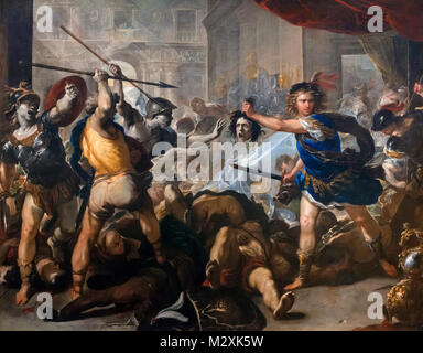 Perseo girando Phineas e i suoi seguaci in pietra di Luca Giordano (1634-1705), olio su tela, c.1680-85 Foto Stock