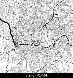 Bristol Downtown Mappa vettoriale Artprint monocromatico, versione di contorno per una infografica sfondo nero, strade e vie navigabili Illustrazione Vettoriale