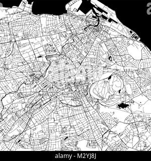 Il centro di Edimburgo mappa vettoriale Artprint monocromatico, versione di contorno per una infografica sfondo nero, strade e vie navigabili Illustrazione Vettoriale