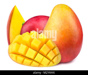 Mango con fette di cubi isolato Foto Stock