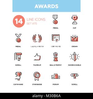 Riconoscimenti - linea design set di icone Illustrazione Vettoriale